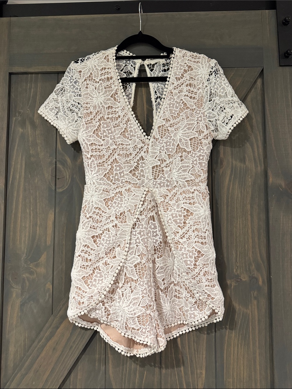 Love Tree White Lace Overlay V-Neck Bodysuit Romper